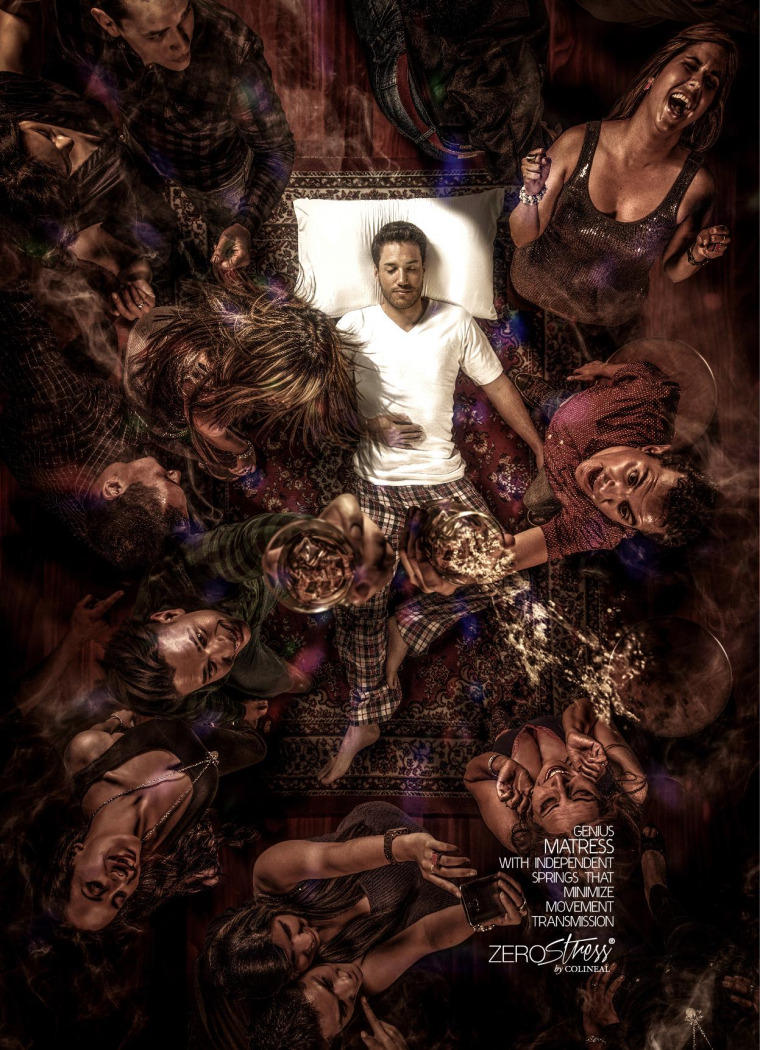 厄瓜多爾Genius Matress 床墊平面創意廣告-“狂歡安然入睡”篇-上海品牌策劃設計公司