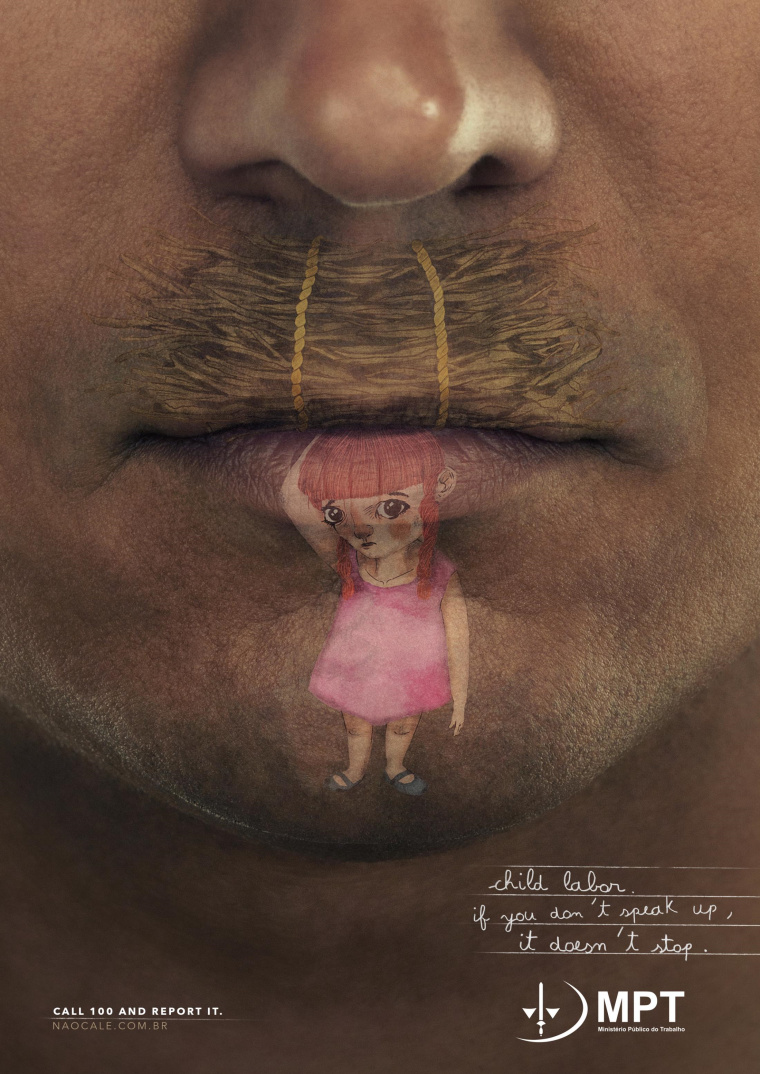 巴西反對使用童工平面創意廣告“嘴唇”篇-上海廣告設計公司