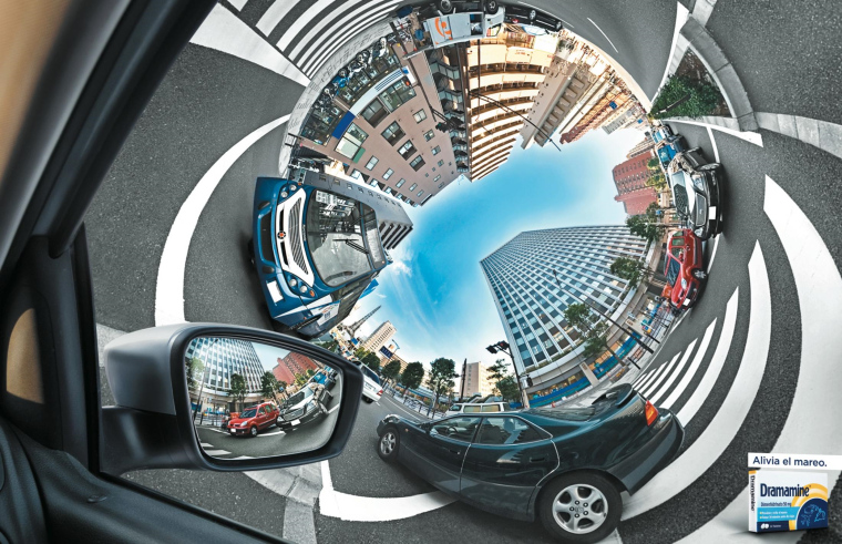 醫藥廣告欣賞：“漩渦汽車”篇Dramamine暈車藥平面廣告創意-上海品牌設計公司