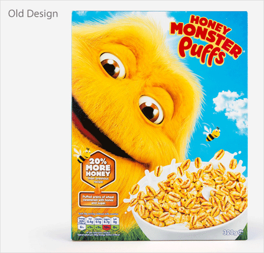 Honey Monster 蜜蜂怪物圖形早餐麥片舊包裝設計