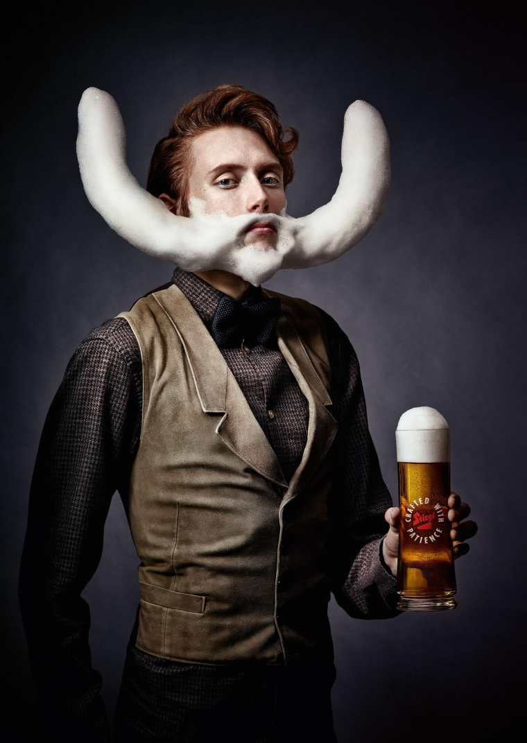 Stiegl 啤酒平面廣告創意設計“啤酒泡沫胡子造型篇”-上海平面廣告策劃設計公司