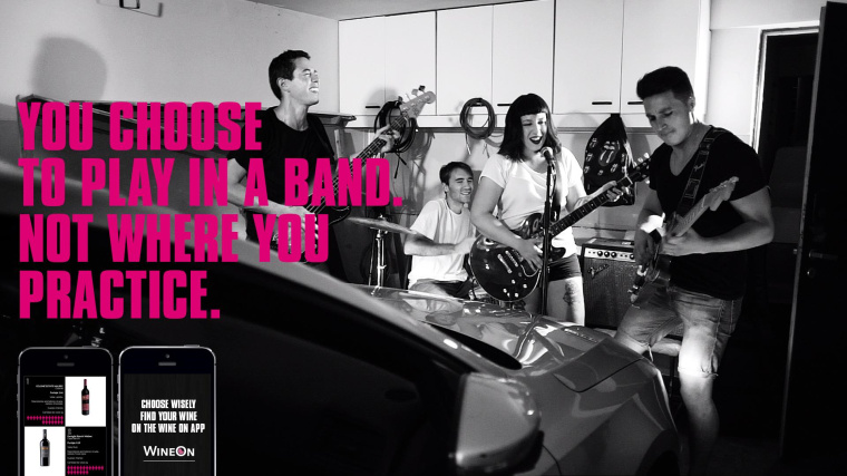 Wine On 葡萄酒網站平面廣告創意設計欣賞“尖叫文案-搖滾樂隊”篇-上海廣告營銷創意策劃設計公司