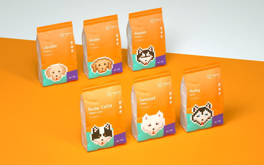 Nonda寵物店商品品牌包裝設(shè)計(jì)，馬賽克寵物插畫風(fēng)格