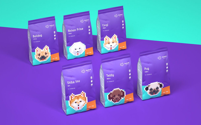 Nonda寵物店商品品牌包裝設(shè)計(jì)，馬賽克寵物插畫風(fēng)格