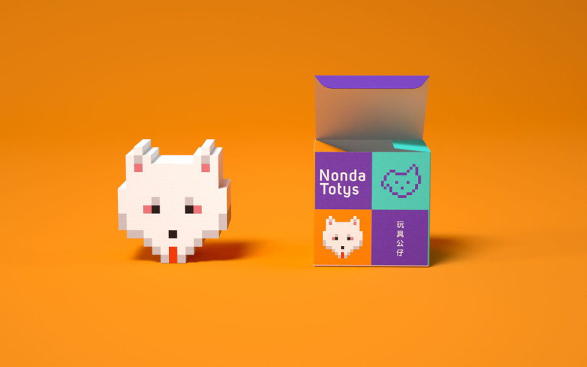 Nonda寵物店商品品牌包裝設(shè)計(jì)，馬賽克寵物插畫風(fēng)格