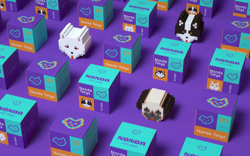 Nonda寵物店商品品牌包裝設(shè)計(jì)，馬賽克寵物插畫風(fēng)格