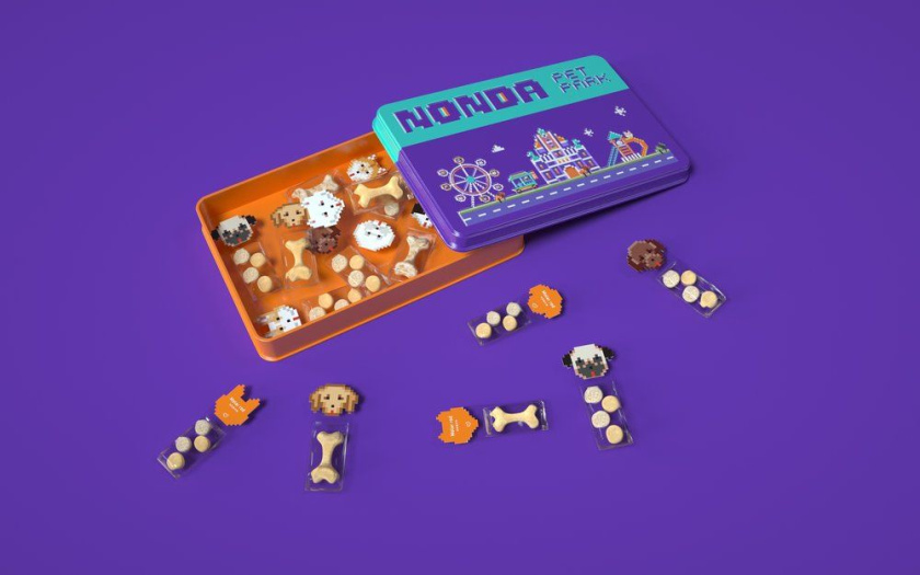 Nonda寵物店商品品牌包裝設(shè)計(jì)，馬賽克寵物插畫風(fēng)格