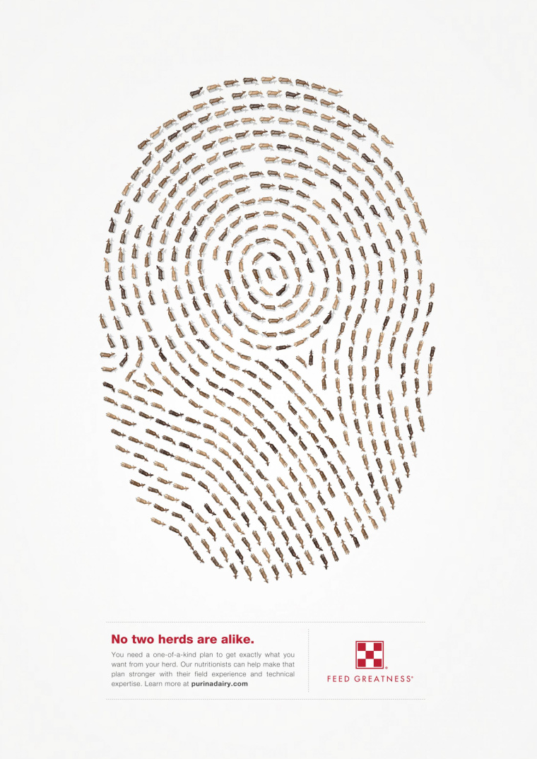 Purina 動物飼料平面創意廣告設計“指紋-黃牛”