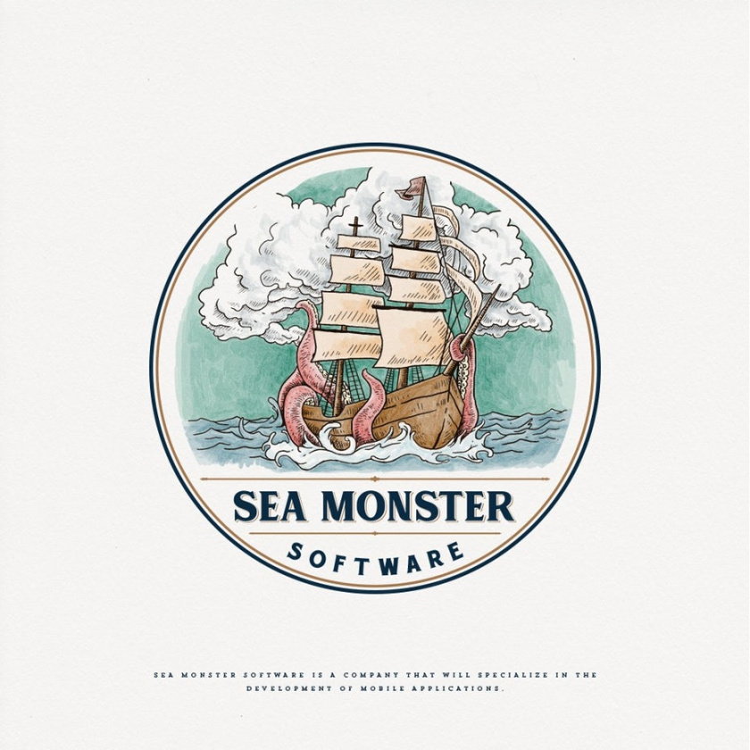 輕插畫設計-海怪軟件標志設計