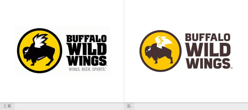 Buffalo Wild Wings體育酒吧新logo設計，帶翅膀的水牛形象