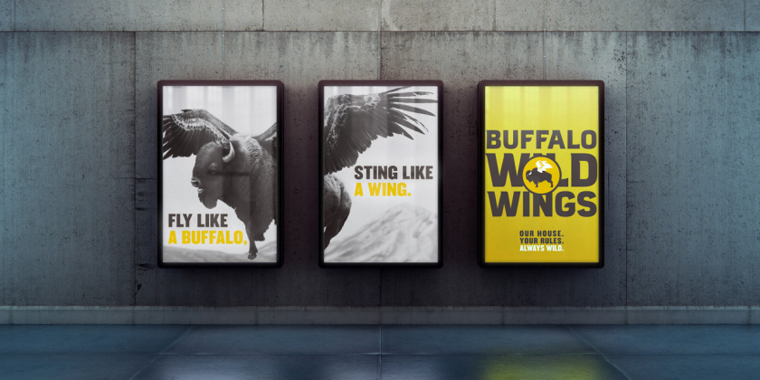 Buffalo Wild Wings體育酒吧新logo設計，帶翅膀的水牛形象