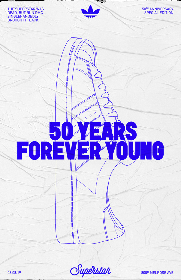 阿迪達斯超級巨星50周年紀念版紫色包裝設計、品牌設計與海報設計