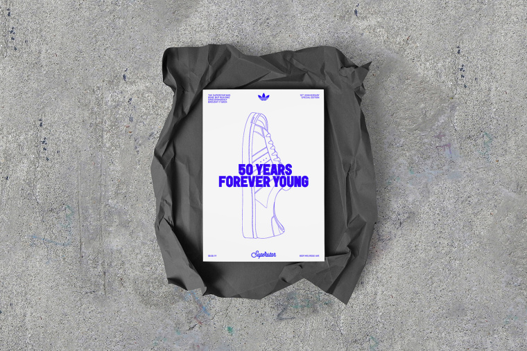 阿迪達斯超級巨星50周年紀念版紫色包裝設計