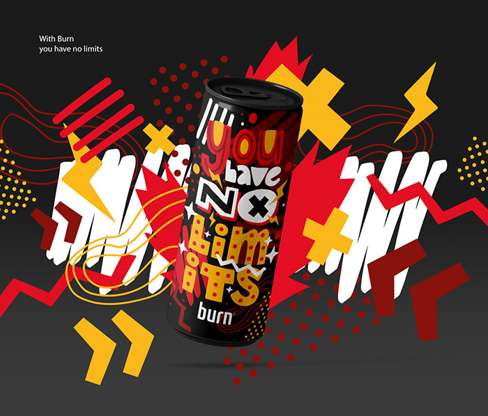 burn 能量飲料包裝設計,看不懂的包裝設計,只覺得挺前衛時尚酷,充滿激情