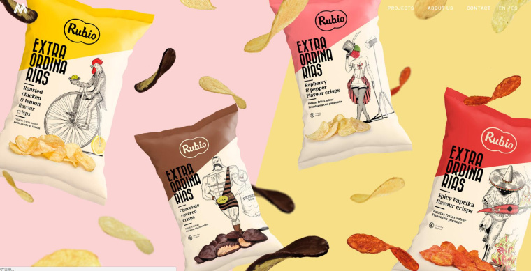 Rubio 薯片包裝設(shè)計，創(chuàng)意鉛筆素描人物風(fēng)格系列