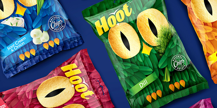 Hoot薯片貓頭鷹形象包裝設(shè)計，一雙貓頭鷹的大眼睛極具趣味性和情感性