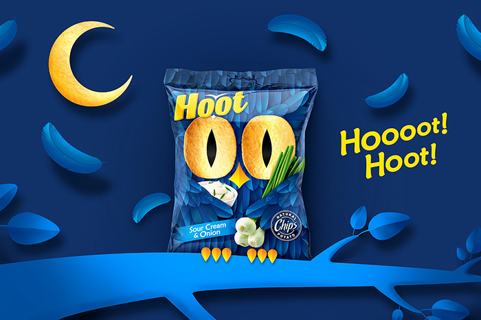 Hoot薯片貓頭鷹形象包裝設計，一雙貓頭鷹的大眼睛極具趣味性和情感性