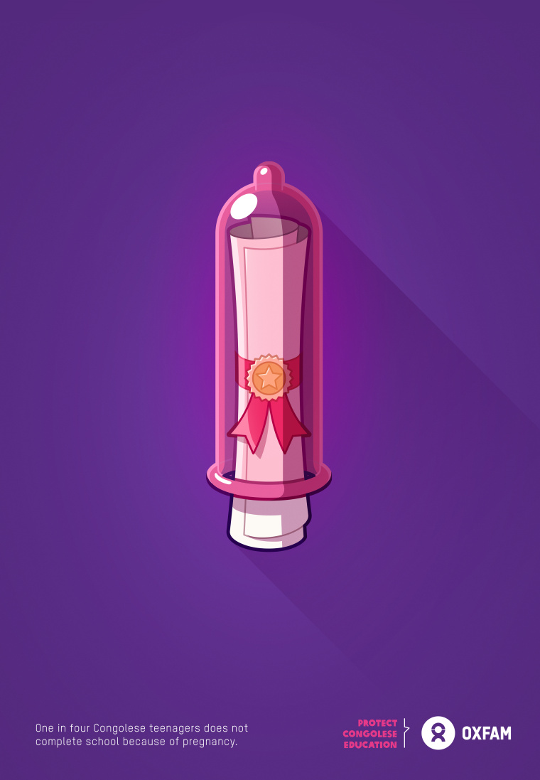 Oxfam樂施會關愛婦女公益創意平面廣告“避孕套，關愛女性未來”-上海廣告設計公司