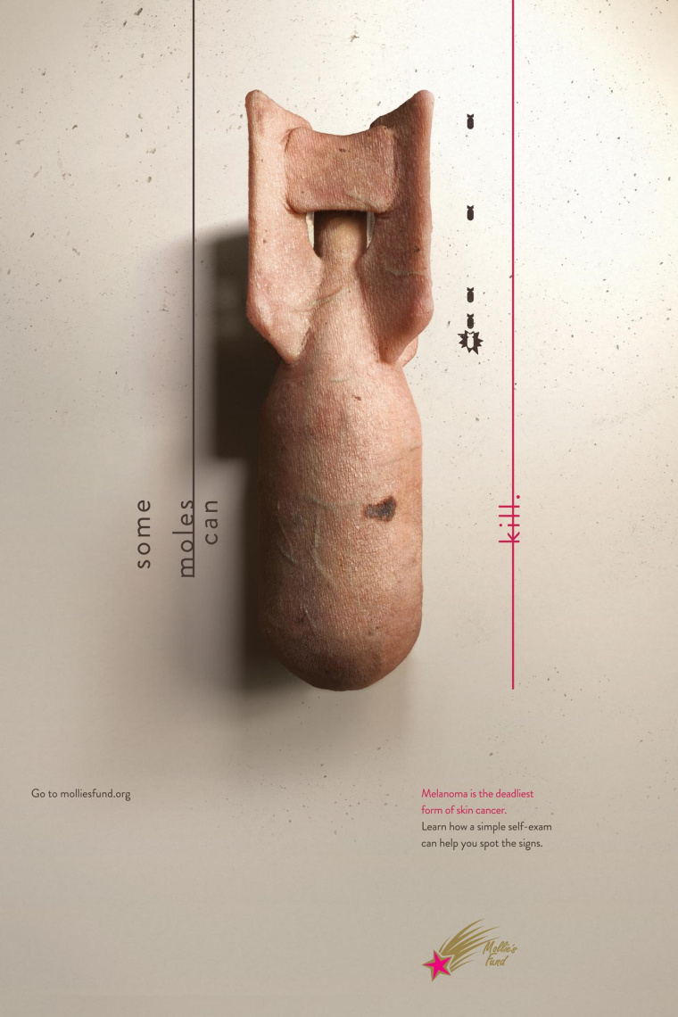 molliesfund預(yù)防黑色素瘤皮膚癌體檢平面創(chuàng)意廣告設(shè)計-航空炸彈