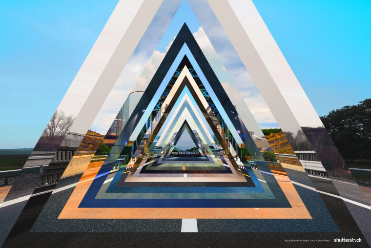 Shutterstock 圖片網站平面創意廣告設計，運用幾何圖形設計的平面廣告-三角形