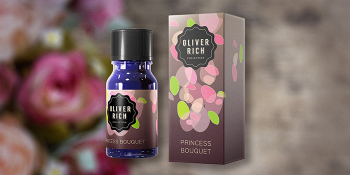 Oliver Rich 香薰精油油包裝設計，漂浮在空氣的抽象花瓣插畫設計