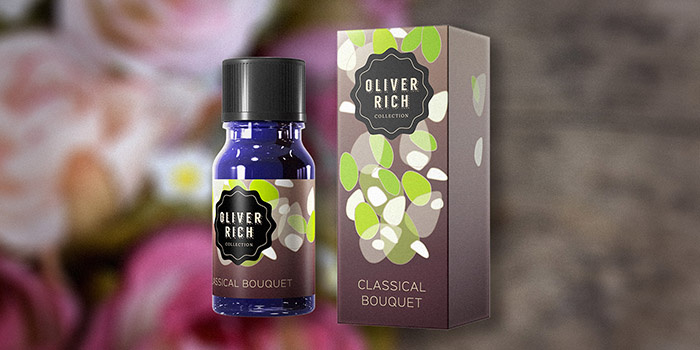 Oliver Rich 香薰精油油包裝設計，漂浮在空氣的抽象花瓣插畫設計