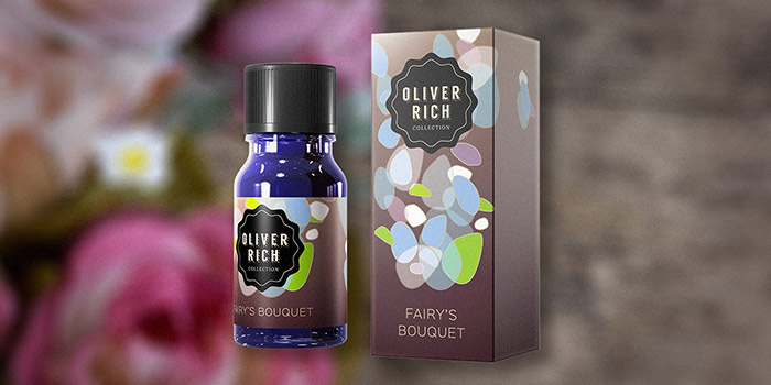 Oliver Rich 香薰精油油包裝設計，漂浮在空氣的抽象花瓣插畫設計