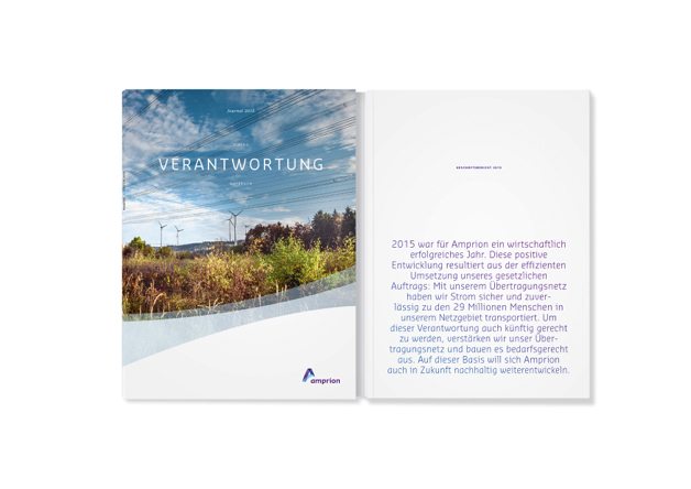 歐洲領(lǐng)先輸電運(yùn)營(yíng)商Amprion年度宣傳畫(huà)冊(cè)設(shè)計(jì)，藍(lán)粉漸變色營(yíng)造平靜的印象