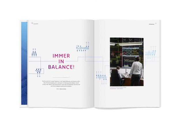 歐洲領(lǐng)先輸電運(yùn)營(yíng)商Amprion年度宣傳畫(huà)冊(cè)設(shè)計(jì)，藍(lán)粉漸變色營(yíng)造平靜的印象