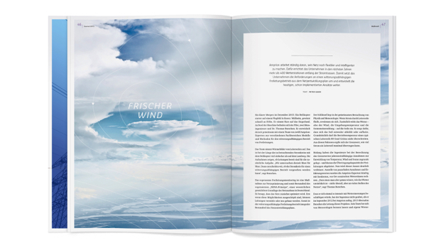 歐洲領(lǐng)先輸電運(yùn)營(yíng)商Amprion年度宣傳畫(huà)冊(cè)設(shè)計(jì)，藍(lán)粉漸變色營(yíng)造平靜的印象