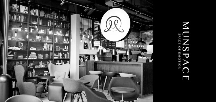 MUNSPACE咖啡（店）品牌形象設計logo設計，簡約心形符號+字母M