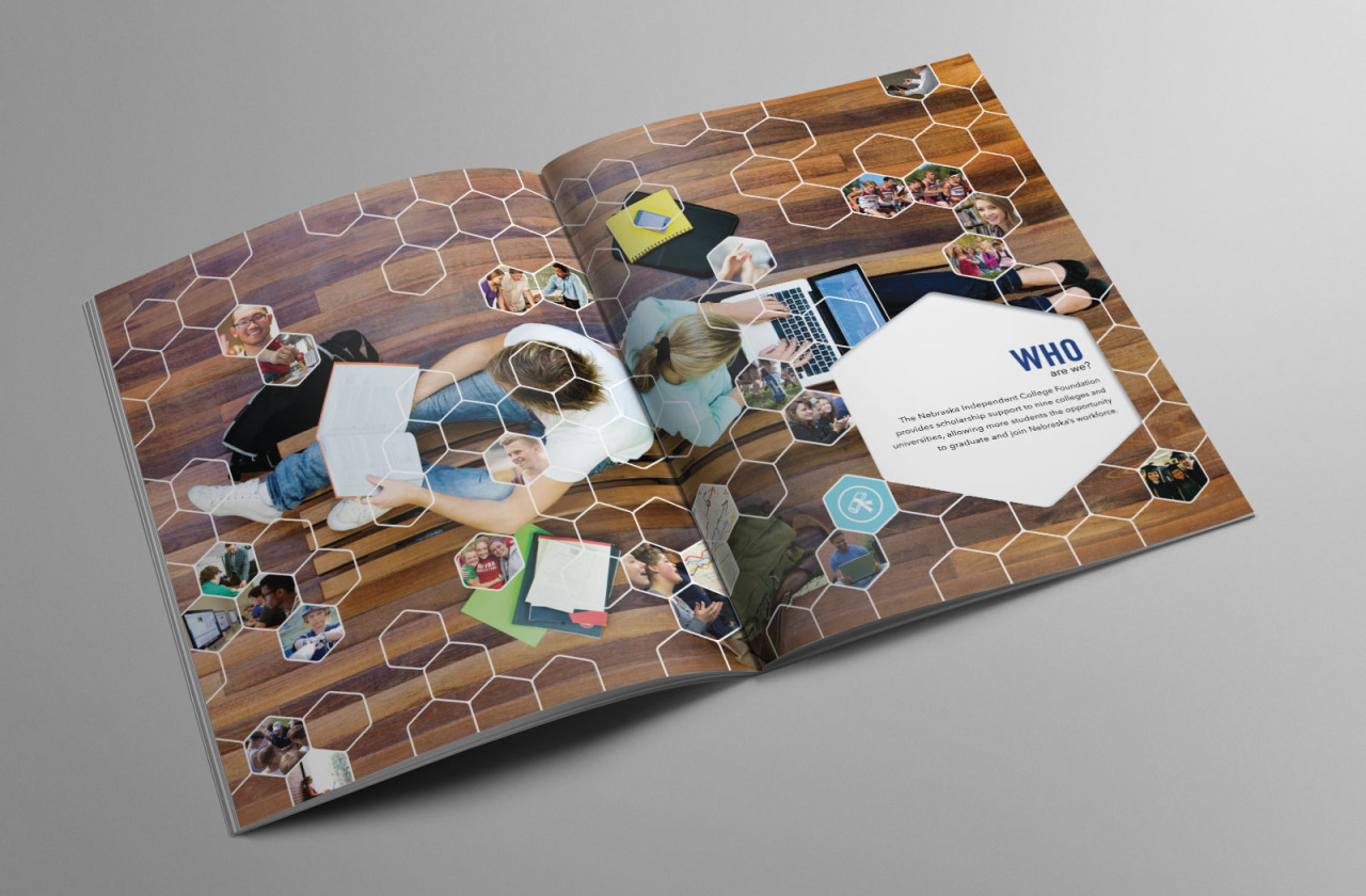 獨立學(xué)院基金會NICF宣傳畫冊設(shè)計，“蜂窩圖形”帶來的美與節(jié)奏感