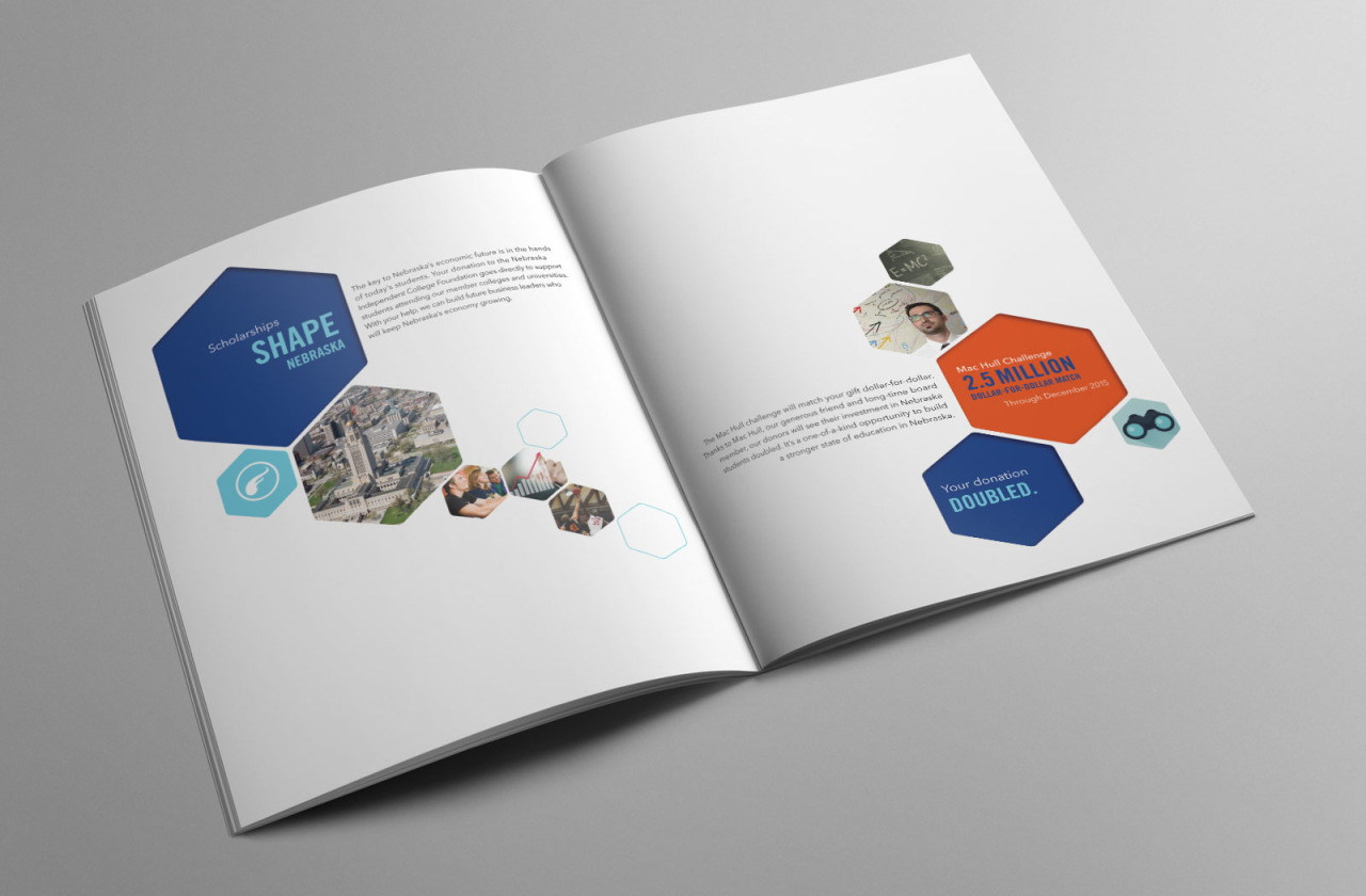 獨立學(xué)院基金會NICF宣傳畫冊設(shè)計，“蜂窩圖形”帶來的美與節(jié)奏感