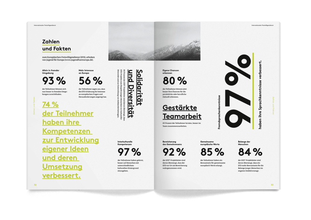 KFA年度報告宣傳冊設計，白色背景配上部分淺綠色打造簡潔風格