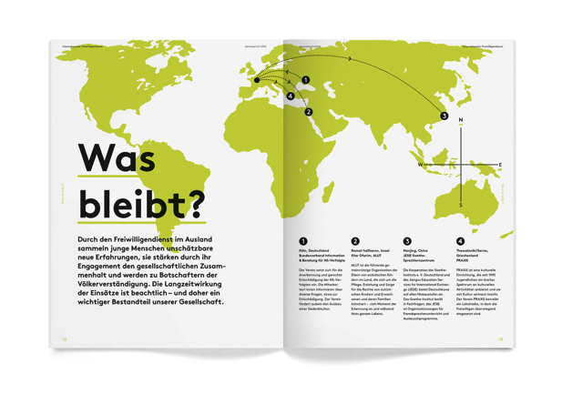 KFA年度報告宣傳冊設計，白色背景配上部分淺綠色打造簡潔風格