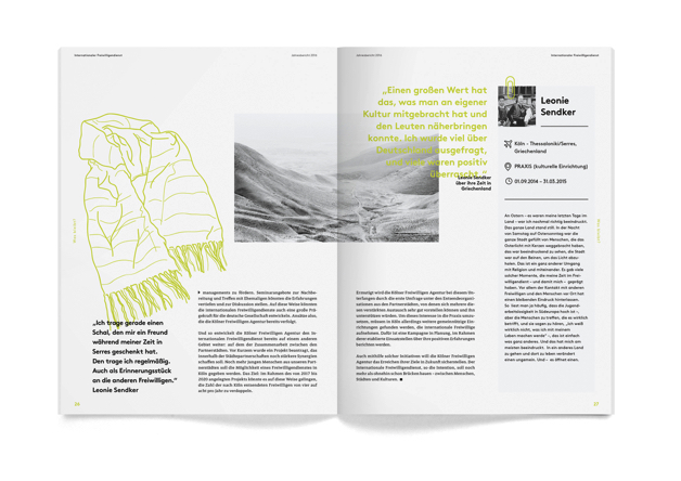 KFA年度報告宣傳冊設計，白色背景配上部分淺綠色打造簡潔風格