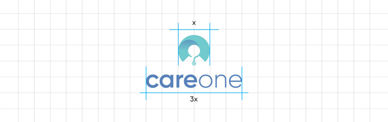 CareOne醫療機構品牌形象VI設計logo設計，藝術感醫生元素鑲嵌于旋轉字母C