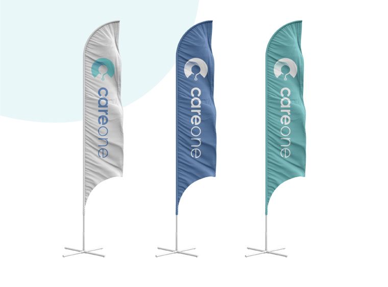 CareOne醫療機構品牌形象VI設計logo設計，藝術感醫生元素鑲嵌于旋轉字母C