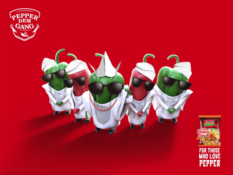 Indomie方便面擬人化平面創(chuàng)意廣告設計“對于那些喜歡辣椒的人”