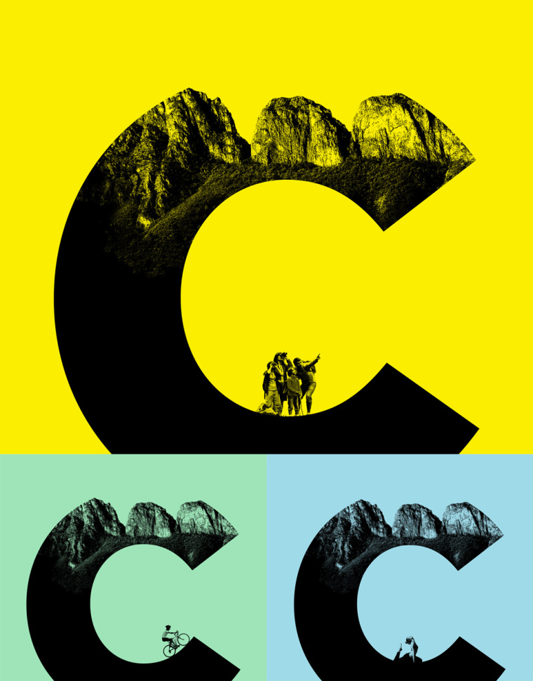 Chipinque生態公園品牌形象VI設計logo設計，字母C上融合了山頂的照片