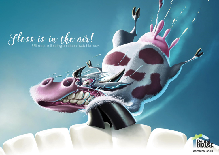 牙科之家終極空氣牙線平面廣告設計“牙線在空氣中”-牛