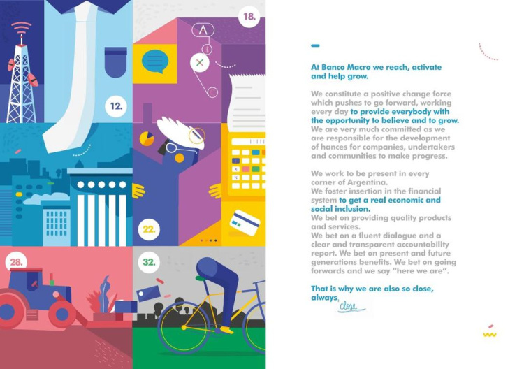 Macro銀行宣傳冊設計欣賞，時尚扁平插畫風格