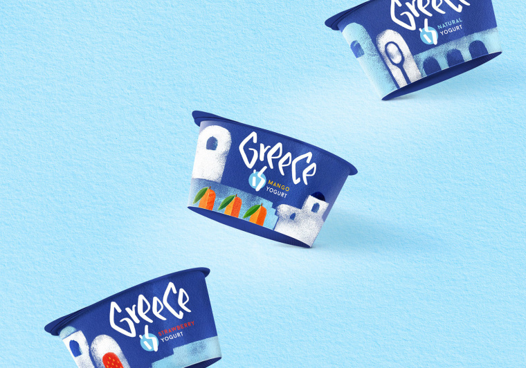 酸奶包裝-一個美麗的希臘地方特產食品包裝設計概念：送你去希臘的陽光島