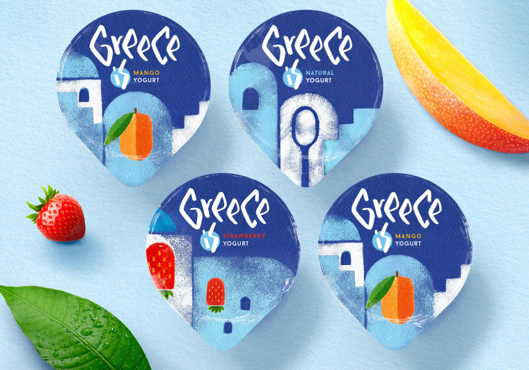 酸奶包裝：一個美麗的希臘地方特產食品包裝設計概念：送你去希臘的陽光島