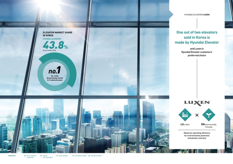 LUXEN電梯宣傳畫冊與產(chǎn)品樣本手冊設計，銀色工業(yè)科技風與生活感