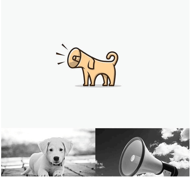 logo設計過程圖示揭示logo設計靈感-喇叭小狗logo設計靈感