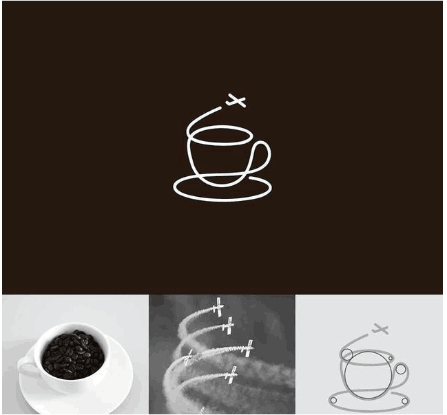 logo設計過程圖示揭示logo設計靈感-咖啡杯飛機logo設計靈感