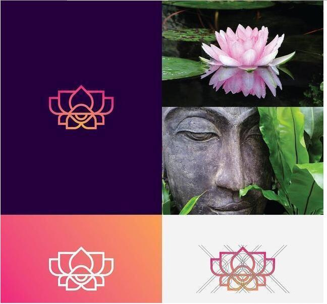 logo設計過程圖示揭示logo設計靈感-花卉+佛祖 logo設計靈感