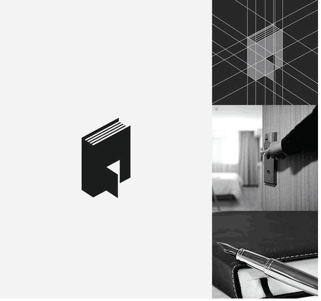 logo設計過程圖示揭示logo設計靈感-書+門logo設計靈感