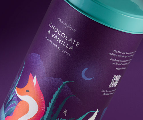 Noir 罐裝餅干禮盒包裝設計,非常美麗的藝術插畫（狐貍）